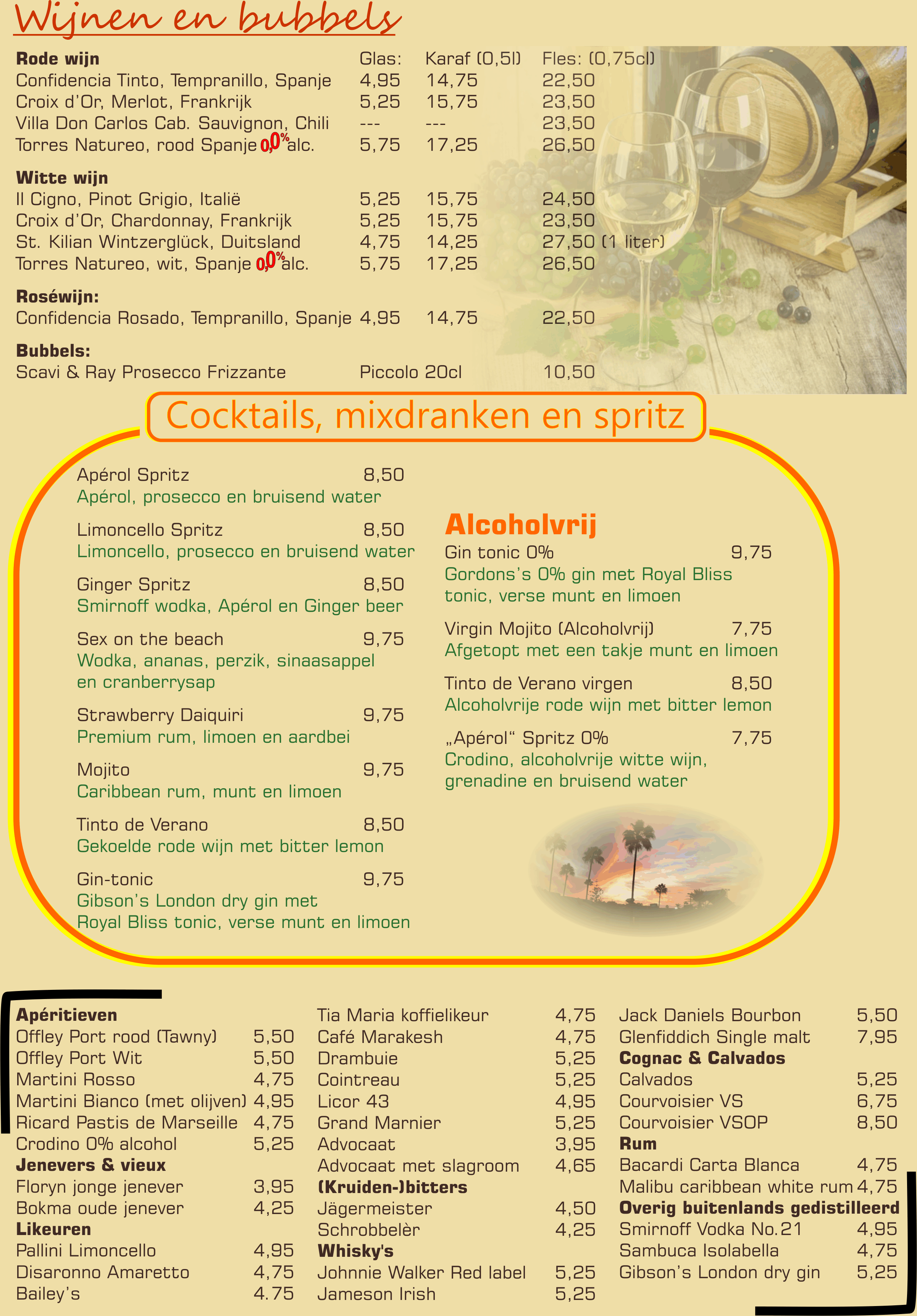 Wijnen cocktails sterke drank